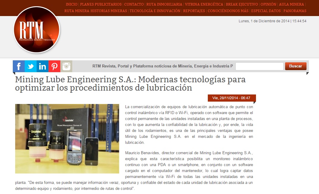 Mining Lube Engineering S.A.: Modernas tecnologías para optimizar los procedimientos de lubricación